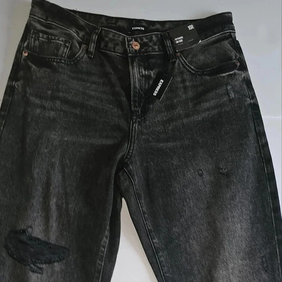 Express Low Rise Black Ripped Boyfriend Jeans - Picture 4 of 12